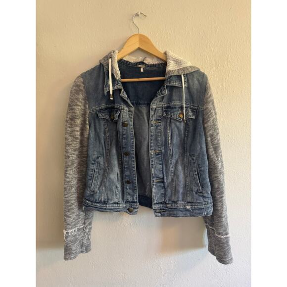 Free People Jackets & Blazers - Free People Sweatshirt hooded jean jacket